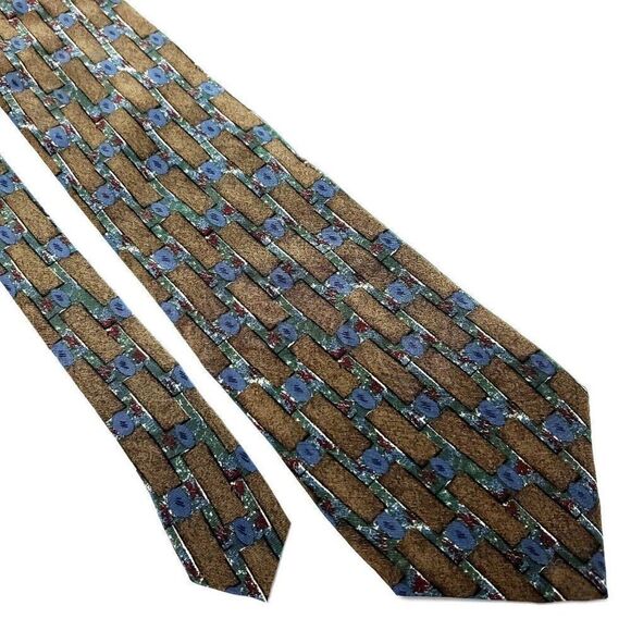 Lord Taylor Silk Tie Brown Print USA‎ Short Wide - Picture 1 of 6